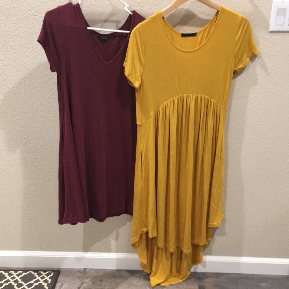 2 for 1 yellow and burgundy dresses